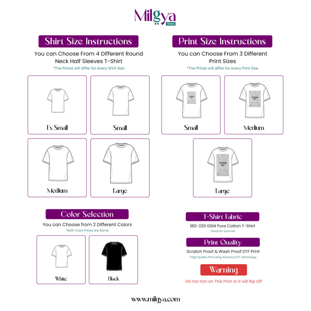 T-Shirt Size Chart for Custom T-Shirts – Milgya Store | Custom Photo Design | Customized T-shirt in Pakistan
