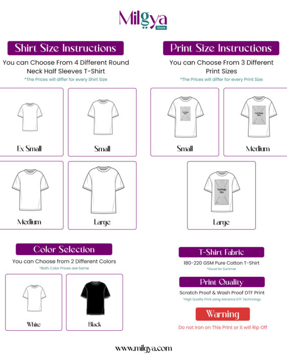 T-Shirt Size Chart for Custom T-Shirts – Milgya Store | Custom Photo Design | Customized T-shirt in Pakistan