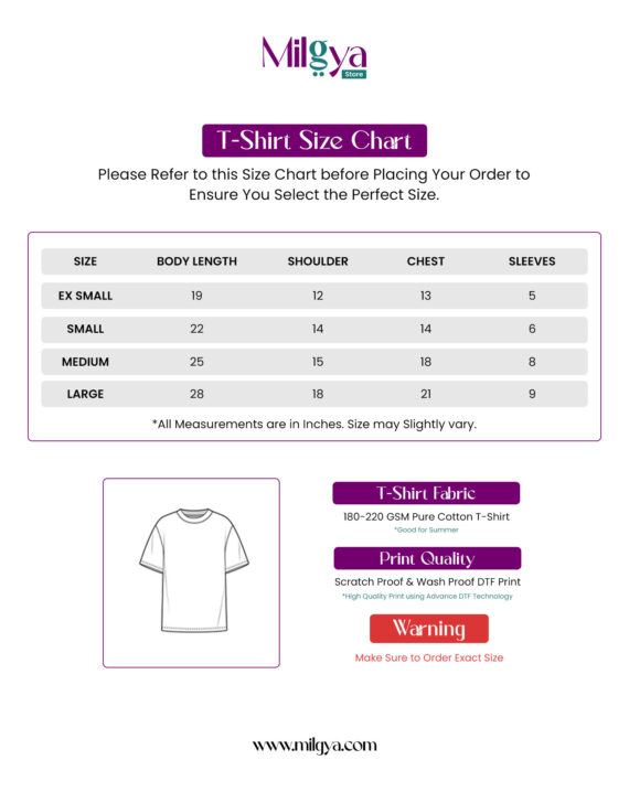 T-Shirt Size Chart for Custom T-Shirts – Milgya Store | Custom Photo Design | Customized T-shirt in Pakistan